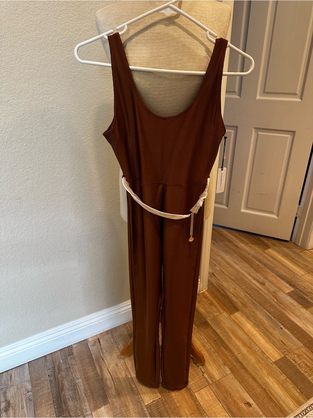 WeWoreWhat Brown Sleeveless Scoop-Neck Jumpsuit with Accent Belt